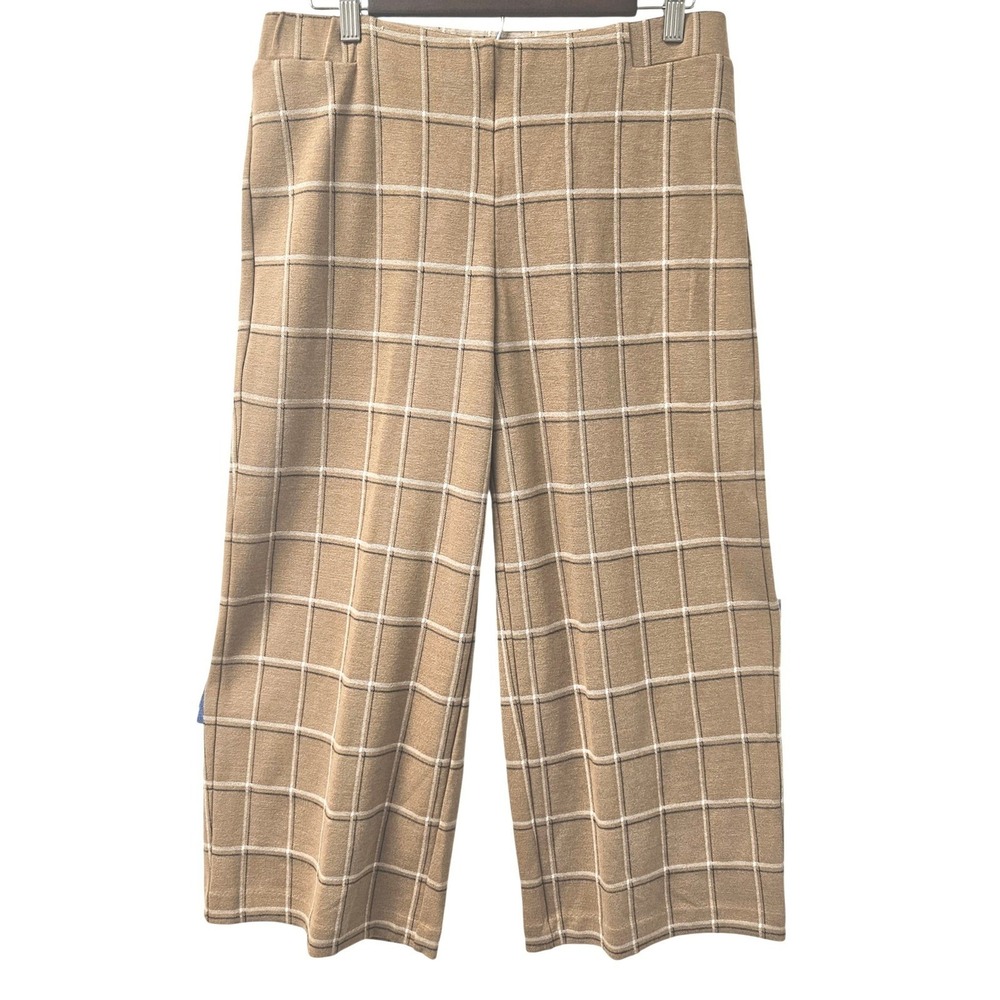 J.Jill Full-Leg Cropped Pants Womens M Petite Tan Windowpane Plaid Ponte Neutral